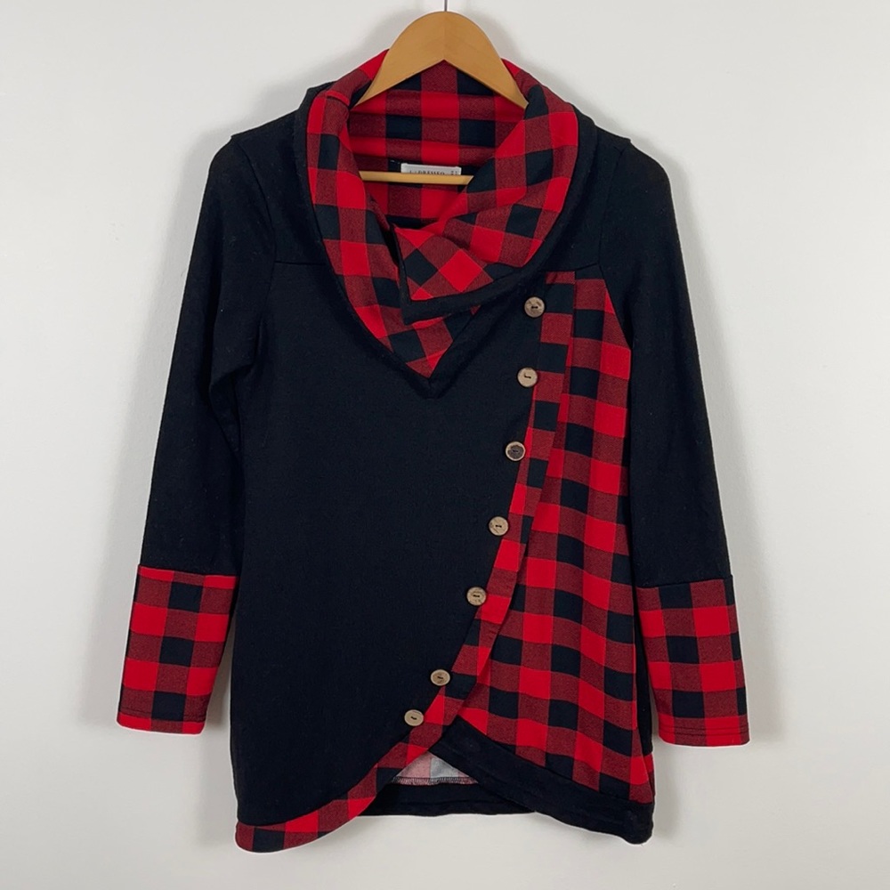 ❤️ Red Plaid Cowl Neck sweater size 8